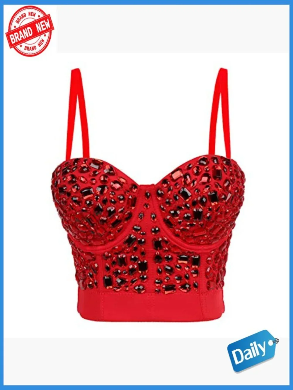 Handmade Rhinestone Push Up Bustier Crop Top Corset Vest Punk Sweetheart